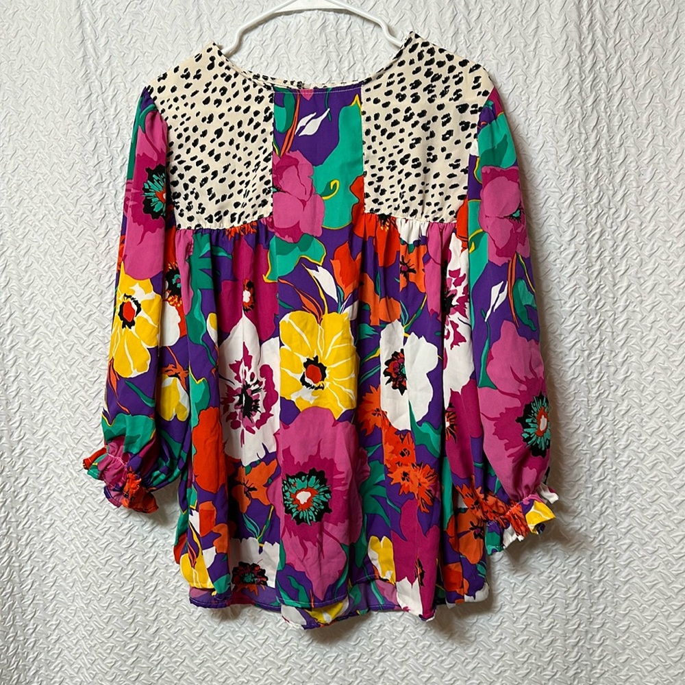 beeson river floral + animal print blouse XL